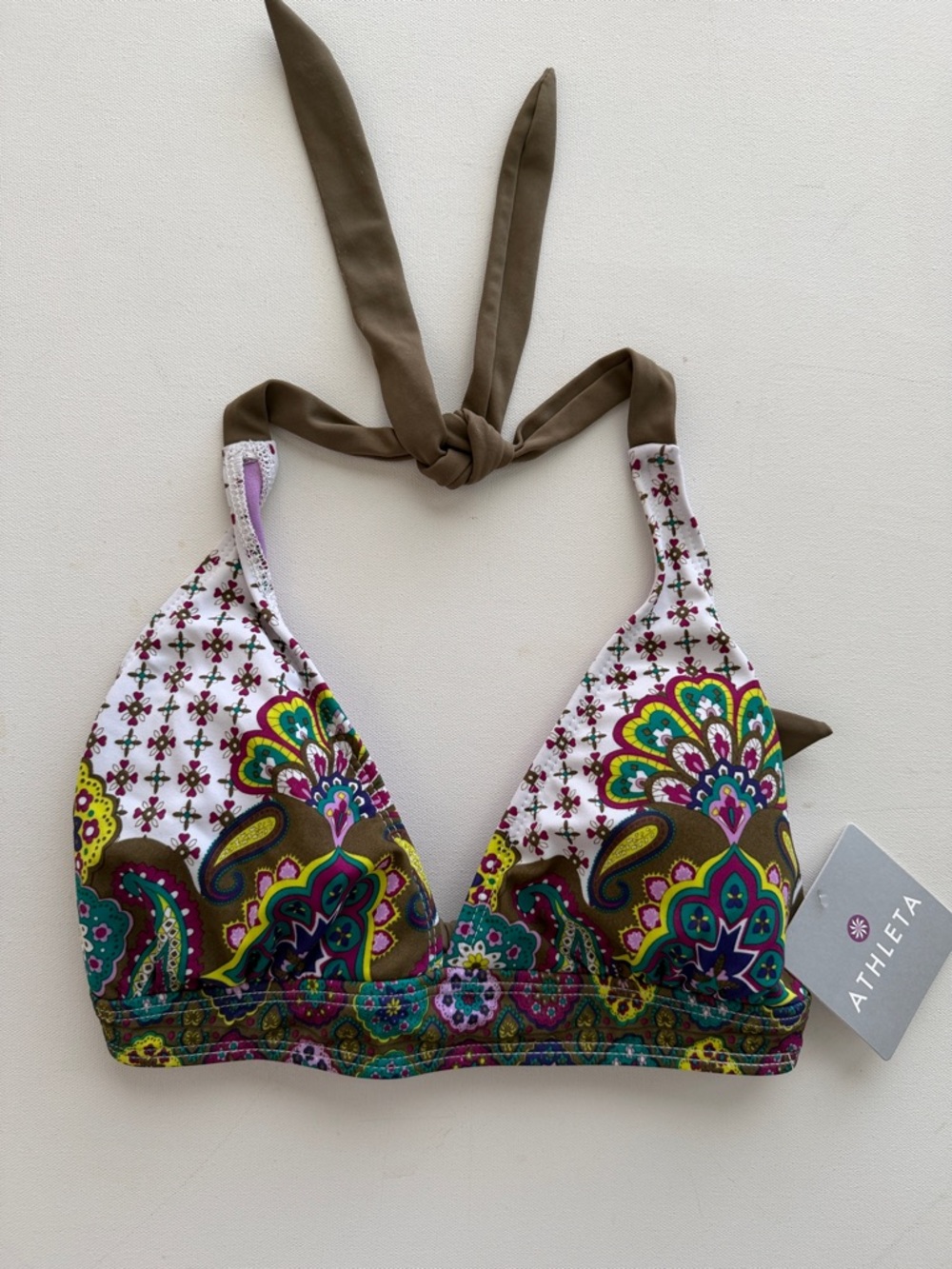 New Athleta Halter Multi Color Paisley Print Bikini Top Large
